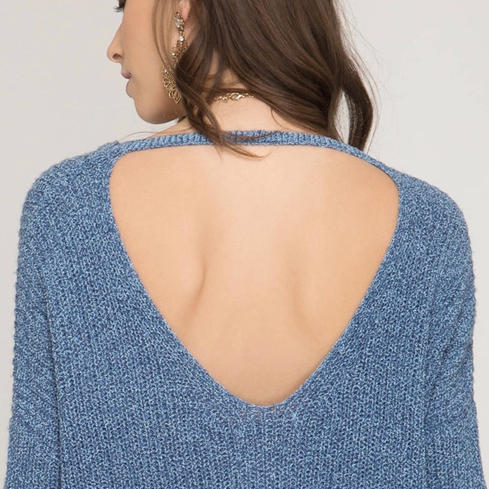 Open Back Knit Sweater in Blue - Picture 4 of 4